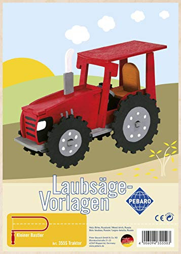 Pebaro 355S Laubsägevorlage Traktor, 3mm Sperrholz DIN A 4, Motiv vorgedruckt, aussägen mit Laubsägebogen, basteln, anmalen, fertig, Basteln mit Holz, Geschenkidee