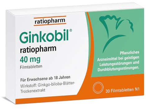 Ginkobil® ratiopharm 40 mg Filmtabletten, 30 Filmtabletten | Stärken die Gedächtnisleistung und Konzentrationsleistung* mit dem Extrakt aus Ginkgo biloba