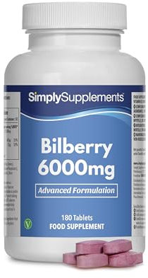 Comprimés d'extrait de myrtille | Formule puissante de 6000 mg | 180 comprimés = jusqu'à 3 mois d'approvisionnement | Convient aux végétaliens et aux végétariens | Vitamine B2 ajoutée