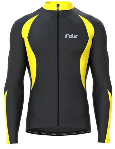 FDX Mens Cycling Jersey, Windproof Warm Winter Cycle Tops, Long Sleeves Water-Resistant Lightweight Thermal Bike Jacket, Windproof Bicycle Shirt for Riding, and Running