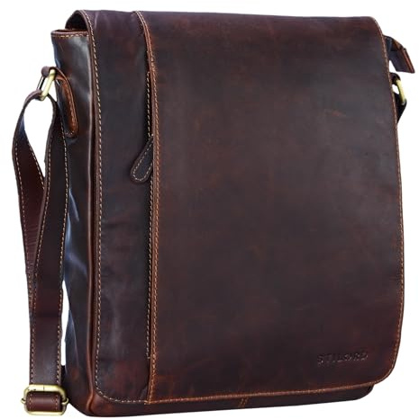 STILORD Paul Umhängetasche Herren Leder Hochformat Messenger Bag im Vintage Design Ledertasche für 13,3 Zoll MacBook iPad DIN A4 Herrentasche Echtleder Farbe:Cognac - Dunkelbraun