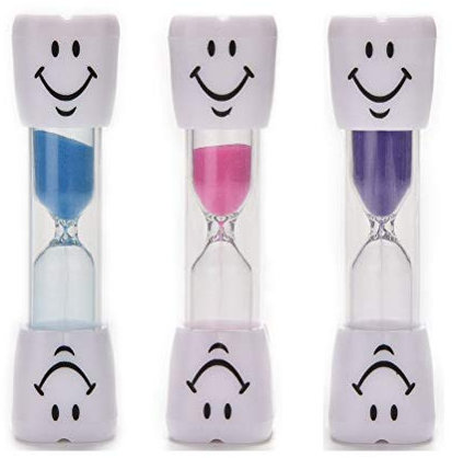 Paquete de 3 temporizadores de cepillo de dientes para niños, temporizador de reloj de arena sonriente de 2 minutos para dientes de niños (azul, morado, rosa)