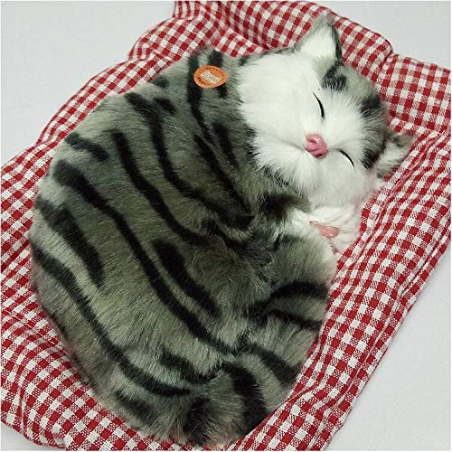 ANNIUP Chat en Peluche vivant,Peut émettre le cri du chat,Chaton endormi en Peluche, Peluche Animaux,Décoration le chambre et le lit, Jouets pour garçons et Filles,Cadeau d'anniversaire