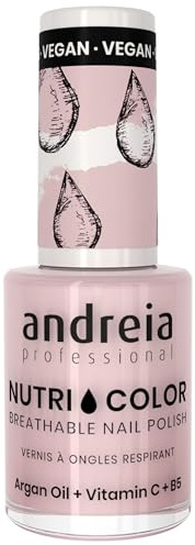 Andreia Professional NutriColor Atmungsaktiver Nagellack - Veganer und Tierversuchsfreier - Nagelkunst Nagellack mit langanhaltendem Glanz-Finish - Farbe NC21 Milky Pink - 10,5 ml