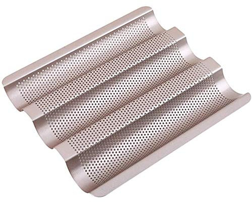 MYYINGELE Baguette Baking Tray 3 baguettes Non-Stick Perforated Baguette Pans for French Bread Stick Bread Baking Mould Silver Steel Tray
