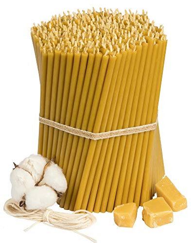 Diveevo Kirchliche Bienenwachskerzen №140 - Honig 350 Stk. I hochwertige Ritualkerzen L-16 cm Ø-5,0 mm I 30 Min Brenndauer in gelb I 1 kg dünne Kerzen tropf- & rauchfrei