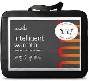 Snuggledown Intelligent Warmth Electric Blanket Single - 9 Heat-Settings Quilted Luxury Heated Blanket for Bed - 100% Cotton Cover, Auto Timer, Comfortable, Machine Washable (90cm x 190cm)