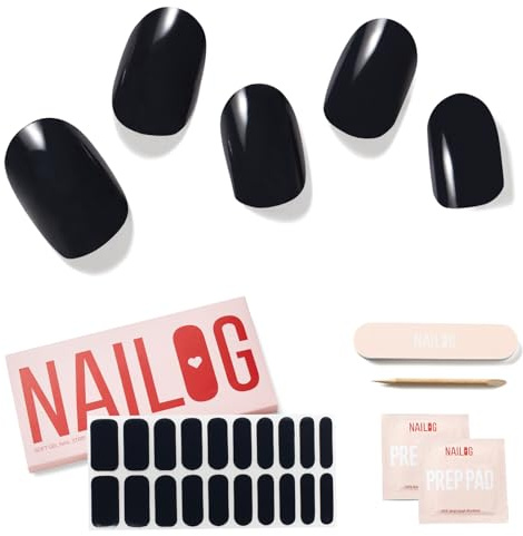 NAILOG Autocollant Ongle Gel UV | 20Pcs Faux Ongles Autocollants Adhesif | Semi-durci Vernis Autocollant Ongles UV Pour Nail Art, Noir