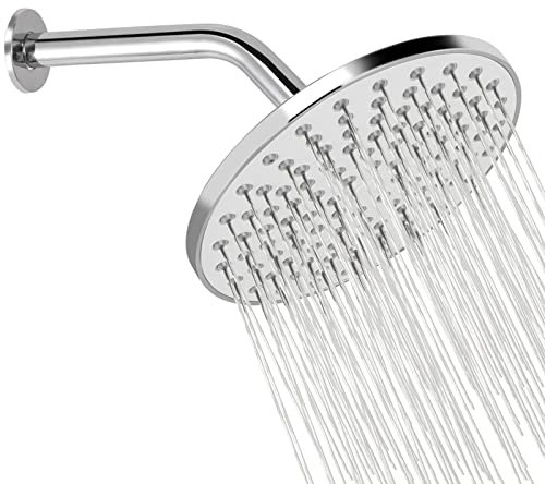 HOMGEN Duschkopf Hochdruck Brausekopf Set 8 Zoll Regendusche Edelstahl Einbauduschkopf mit 7,8 Zoll Duscharm Fliter Band Durchflussbegrenzerund Wassersparend Dünnes Design Silbrig