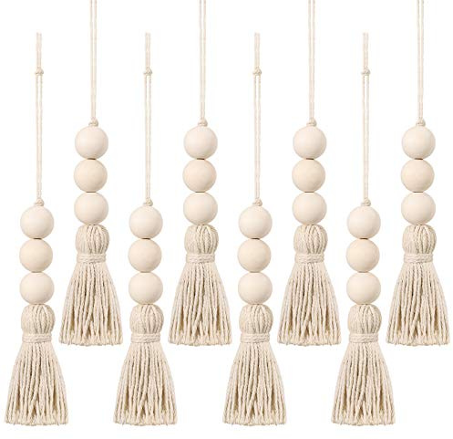 Garneck 8 Piezas de Cuerda de Algodón Retro Adornos de Borla Natural Cuentas Colgantes Manija de La Puerta Decoraciones para La Ventana del Hogar de La Pared