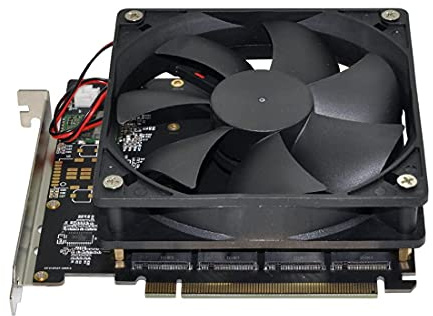 chenyang M.2 auf PCIe 3.0 X16 Adapter, 4 Port NVME/AHCI SSD auf PCI Express Erweiterungskartenadapter mit 12cm Steckplatzhalterung mit Lüfter