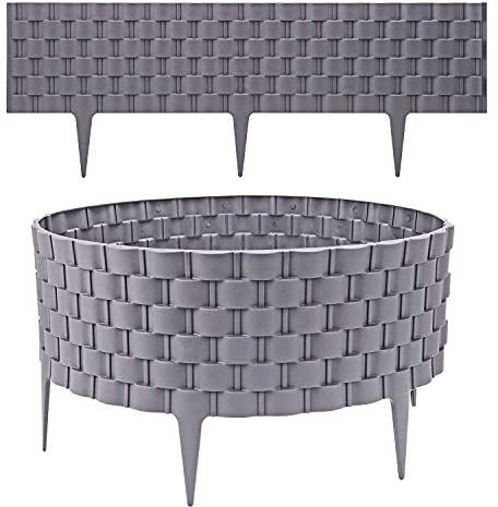 Taylor & Brown Set of 12 Decorative Grey Garden Fencing Faux Rattan Effect Plastic Edging Lawn Plant Border Flowerbed Patio Driveway Weaved Rattan Effect | Covers a 7.14m long edging
