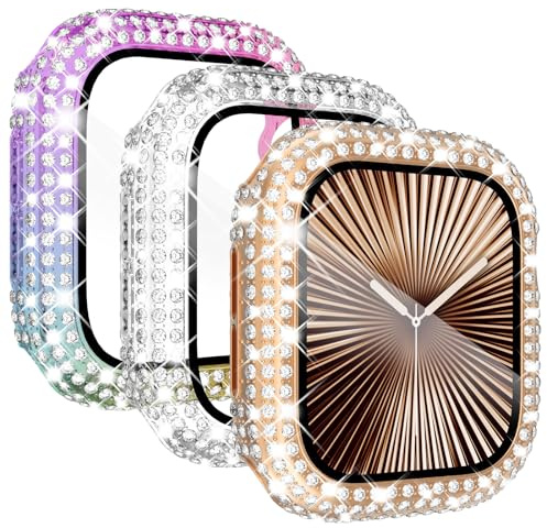 KADES 3 Stück Hülle kompatibel für Apple Watch Schutzhülle 40mm SE Series 6 Series 5 Series 4,iWatch Hülle Mit Glas Displayschutz, schutzfolie gehärtetem Glas für iWatch 40mm,Roségold/Irisierend/Klar