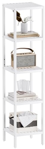 SMIBUY Estante de Almacenamiento para el baño, Organizador de estantes de bambú de 5 Niveles, Unidad de estantería Multifuncional para la Sala de Estar, el Dormitorio y la Cocina (Blanco)