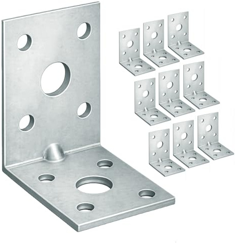 OMIDEAS 10 x Winkelverbinder mit Sicke (50 x 50 x 35 x 2) Lochwinkel Bauwinkel Holzverbinder Schwerlast Verbinder Winkel, Silber Verzinkt