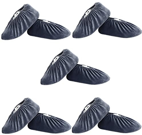 ANCHHE 5 Paare Schuhüberzieher Mehrweg, Schuhüberzieher Flanell, Waschbar, Staubfrei Unisex Schuhüberzieher (L 45-50, Silber-Grau)