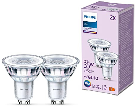 Philips, pack de 2 ampoules LED GU10, 35W, blanc froid non dimmable