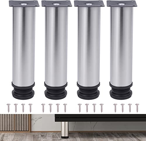 NAKUPENDA Gambe regolabili per mobili, 4 pezzi, gambe in acciaio inox, diametro 50 mm, per divano, tavolo, mobili (20 cm, argento)