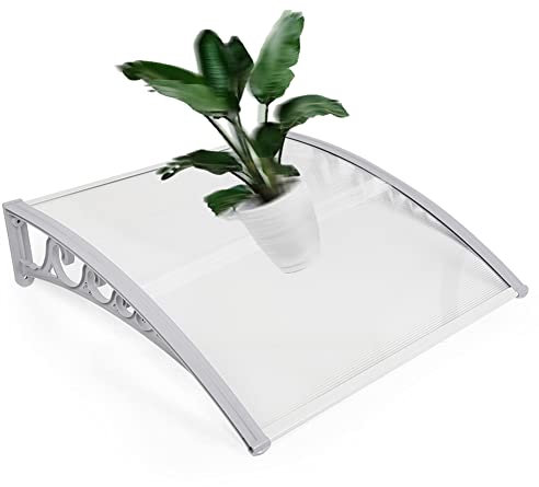 Auvent de Porte d'entrée, Marquise de Porte et Fenêtres, Auvent de fenêtre en Polycarbonat, UV Protection, Pluie et Neige Protection (Gris-Blanc, (60×100×19 cm) 23,62''×39,37''×7,48'')