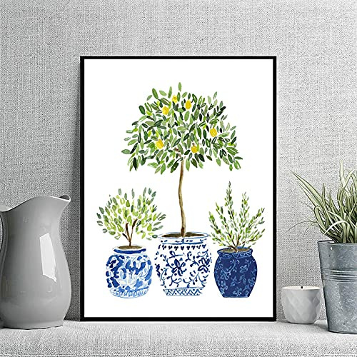 Bilder Wohnzimmer Leinwandbilder Leinwandbilder Zitronenbaum Aquarell Blumen Chinesischer Stil Vase Poster und Drucke Retro Pflanze Wandkunst Bild Wohnkultur 50x70cm Kein Rahmen
