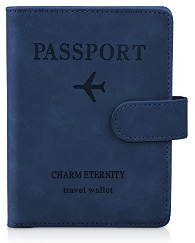 JQGO Reisepasshülle, Reisebrieftasche mit RFID-Blockierung, Case Organizer für Männer und Frauen, weiches PU-Leder, Reisezubehör für Kreditkarten, Boarding-Pässe, blau