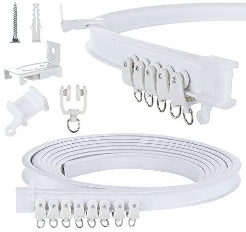 GOYADA Bendable Curtain Track for Bay Windows, 5M/16.4FT Flexible Wall Ceiling Mounted Curtain Track, Heavy Duty Plastic Curtain Rail Track, Curtain Tracks and Fittings, Room Divider Curtain Rail