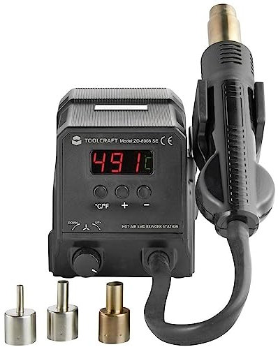 TOOLCRAFT ZD-8908 Station à air chaud I Soudage SMD I Décapeur thermique I Gaines thermorétractables I Température de soudage réglable I Station de soudage numérique I 300 W I 100-500 °C I Montage