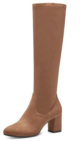 Tamaris Damen Langschaft-Stiefel mit Absatz Vegan Blockabsatz; COGNAC/braun; 39 EU