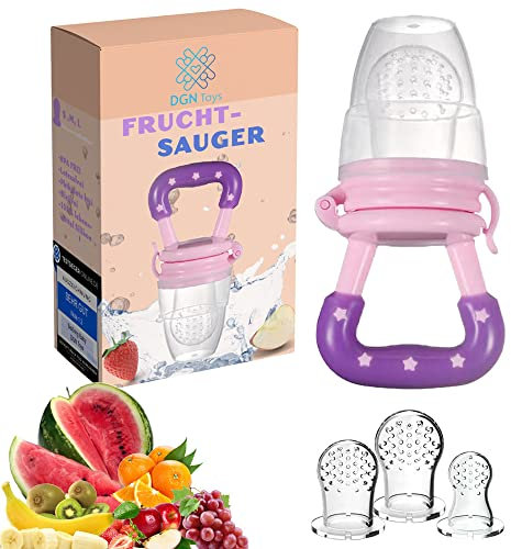 DGN Toys Fruchtsauger Set für Baby ab 4 Monate BPA Frei | Fruchtschnuller | Beißring | Helfer für Jede Mutter |Obstsauger | Gemüsesauger |mit 3 Größen |sowohl für Babys als auch Kleinkinder (Rosa)