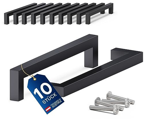 LIVING-TEC Schrankgriffe schwarz 10 Stück 128mm - Hochwertige Möbelgriffe aus vollem Edelstahl - Griffe für Küchenschränke, Küche, Möbel, Schränke - Küchengriffe im kantigen Design - Möbelgriff