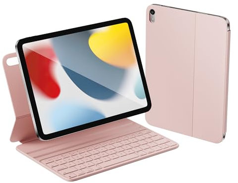 HOU Clavier pour iPad 10 EME Generation/11eme A16 2025 11 Pouces, Deux Angles de Soutien, Ergonomique, Qualité Supérieure Clavier AZERTY, en Similicuir, Portable, Rose