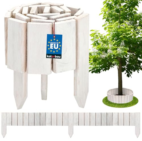 KOTARBAU® Beeteinfassung - 110 x 10 cm - Rollborder - Flexible Beetumrandung - Beet Zaun - Abgrenzung für Blumenbeete - Mini Steckzaun - Rasenkante - Garten Deko - Kiefernholz - Weiß