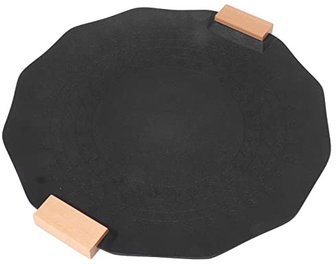 Fdit Poêle à Griller Portable, Poêle à Griller de Style Coréen, Poêle à Griller Antiadhésive avec Manche en Bois, Poêle à Griller pour la Maison et Le Camping en Plein Air (Géométrique Noir 40cm)