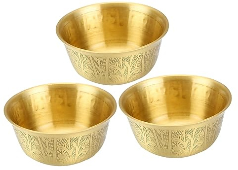 Warmhm 3stücke Kupferschale Tempel Messing Schalen Buddhistische Dekoration Hause Wasser Füllen Teelichter Atmosphäre Schaffen Gebrauch Praktisch Opferschale Geschirr Speisen Snacks