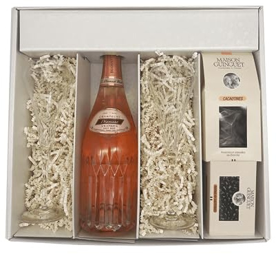 Coffret Cadeau noir - Champagne Vranken -1 Rosé - Cacaotines (1x150g) et Raisins au sauternes (1x100g) MAISON GUINGUET – 2 flûtes CHEF SOMMELIER
