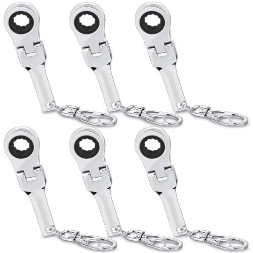 Remuuly 6 Pcs 10 mm Ratchet Wrench Keychain Key Ring Mechanic Gift Heavy Duty Wrench Key Ring (Silver)