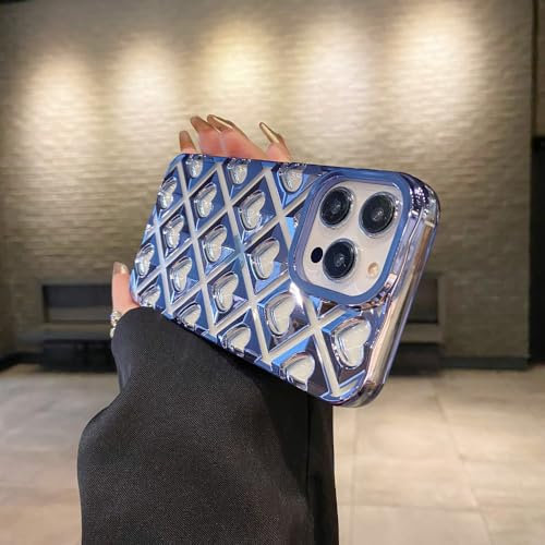 NICRX Cute Love Heart Glitter Case for iPhone 12 11 14 13 Pro Max Gradient Plating Cartoon Soft Bling Cover,Blue AX,for iPhone 13 Pro