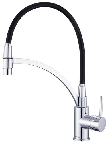 Kelleria Rubinetto Cucina Moderno con Beccuccio Flessibile Due Modalità, Rubinetto Cucina Nero ad Alta Pressione Girevole 360°, Rubinetto per Lavello Cucina con Silicone Alimentare, Miscelatore Cucina