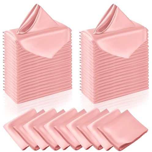 Manyshofu Tovaglioli di raso Blush, 12 x 12-50 pezzi, riutilizzabili | Tessuto satinato, consistenza liscia e setosa, bordi ben cuciti, lavabile in lavatrice, adatto per matrimoni e feste