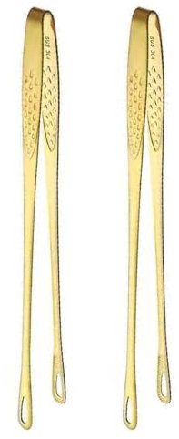 Lot de 2 pinces de cuisine multifonctions en acier inoxydable doré pour la cuisson des fruits de mer et des buffets de barbecue, gâteaux, salade, 240 x 13 mm