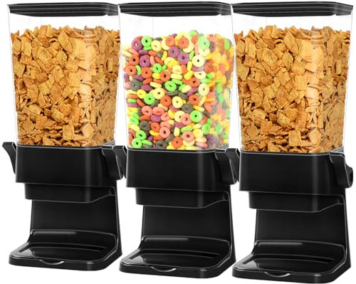 Mivvosakuki Cereal Dispenser Countertop Large Cereal Containers Storage Dispenser For Pantry Dry Food Dispenser Countertop Rice Candy Dispenser Machine For Snack,Nuts, Granola(Black,3 pack)
