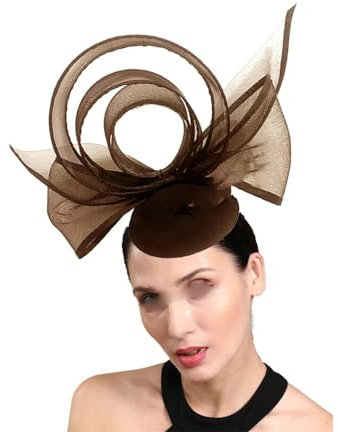 Yeuyyben Eleganter Fascinator für Damen, Federhut, Party, Bankett, Pillbox, Hochzeit, Chapeau-Mütze, braun, Einheitsgröße