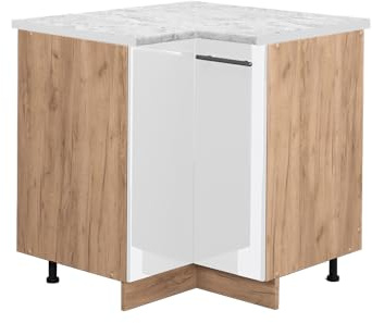 Vicco Eckunterschrank Fame-Line, Weiß Hochglanz, 80.5 cm | MDF-Front · AP Marmor inkl. · Höhenverstellbare Füße · Metallgriffe · Soft-Close