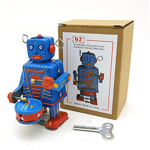 AYUNJIE Wind Up Toy MS514 Drumming Robot Tin Toy Adult Collectible Toy Creative Gift Vintage Collectible Kids Gift for Boys Girls Parent-Child Interaction