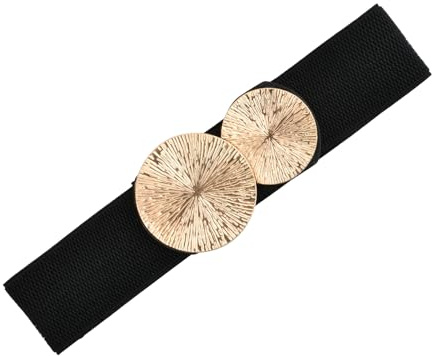 Anseom Retro Cinch Belt, Women's Elastic Vintage Belt Women Wide Waist Belt Stretchy Cinch Belts with Gold Circle Hook Buckle for Women Dresses Shirt Coat (Black)