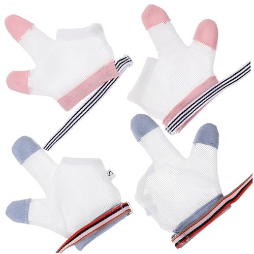 BESTonZON 4paare Daumenschutz-handschuhe Gegen Daumenlutschen Anti-kratzer Für Mädchen Weichem Farbig Blau Und Rosa s