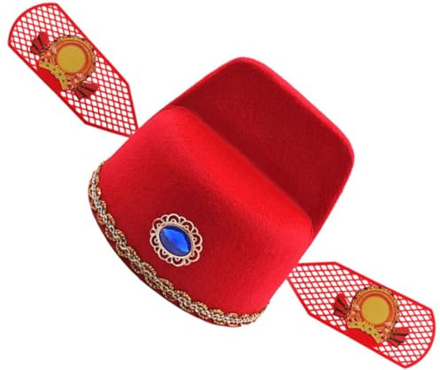 Alasum Retro Chinesischer Stil Hut Für Cosplay Bühnenaufführungen Rote Kopfbedeckung Filz Leicht Komfortabel Für Kostümpartys Und