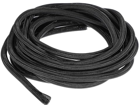 sourcing map Gaine de protection tressée extensible en PET pour gestion des câbles, TV, ordinateur, audio, appareils de bureau à la maison, 7,6 m – Noir