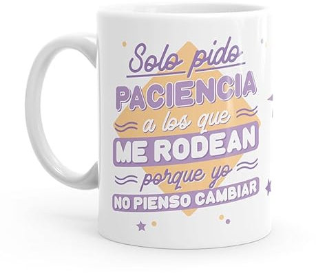 Puterful - Taza Solo pido Paciencia - Flúor - Taza original para café - Resistente al microondas y lavavajillas