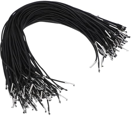 PATIKIL Cordón Elástico, 100 Pcs Cuerda Redonda Elástica de 2 mm con Cierres de Púas Metálicos para Sombreros, Máscaras, Menús y Libros de Manualidades, Negro (32.5 cm)